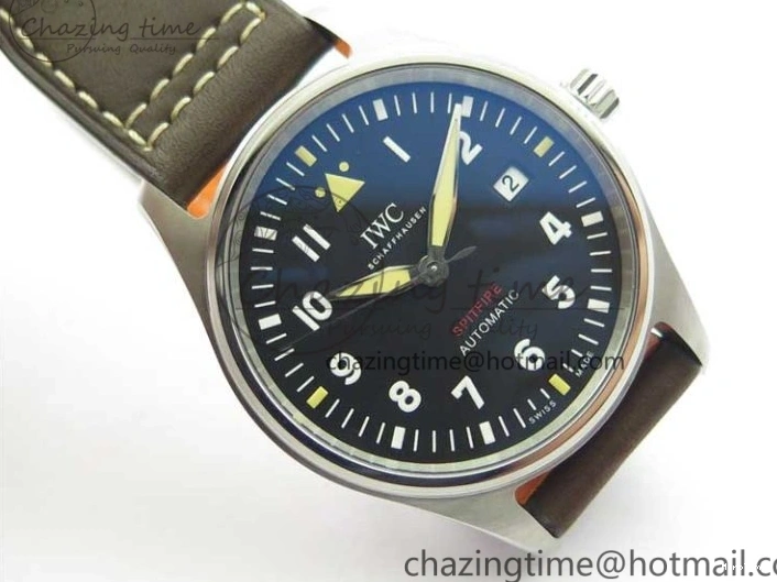 MIROTIME 0224 Original Pilot IW326803 SS MK 1:1 Best Edition Black Dial on Brown Leather Strap MIYOTA 7146